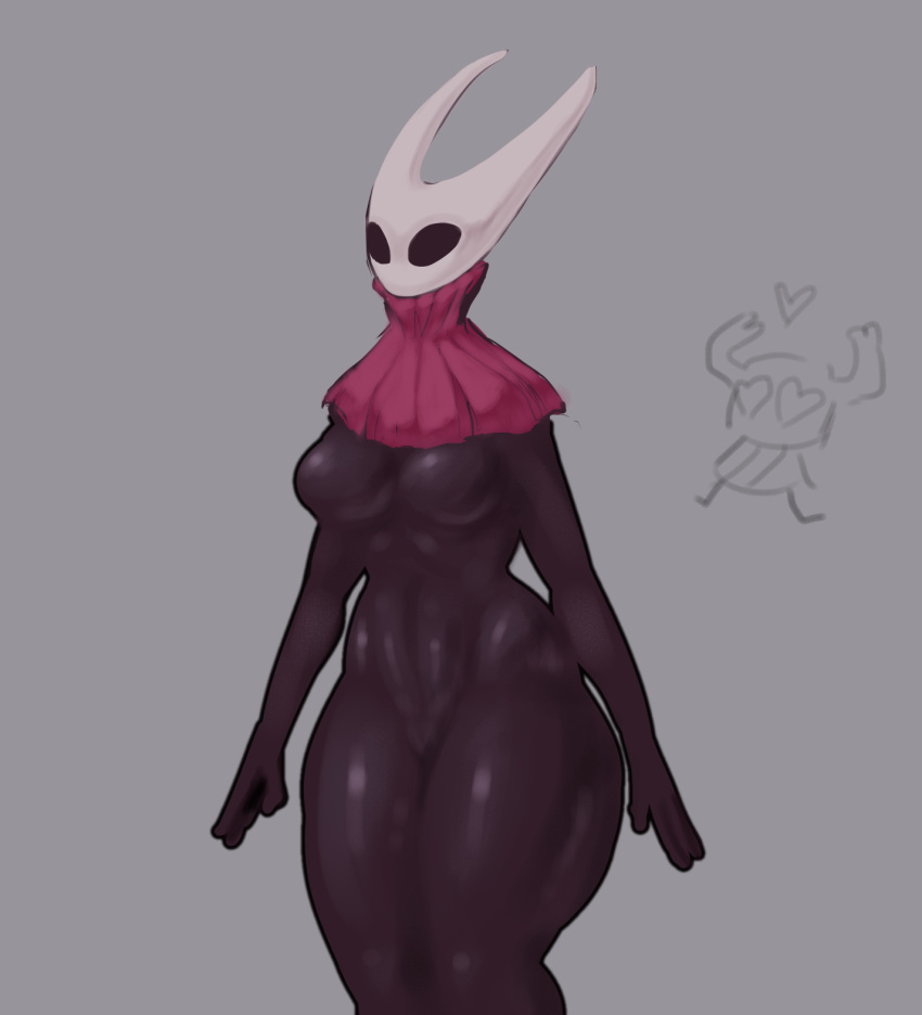 &lt;3 &lt;3_eyes 2020 anthro arthropod black_body breasts clothing digital_media_(artwork) featureless_breasts female female_focus hebjeb hi_res hollow_knight hornet_(hollow_knight) insect protagonist_(hollow_knight) simple_background solo_focus standing team_cherry thick_thighs vessel_(species) video_games