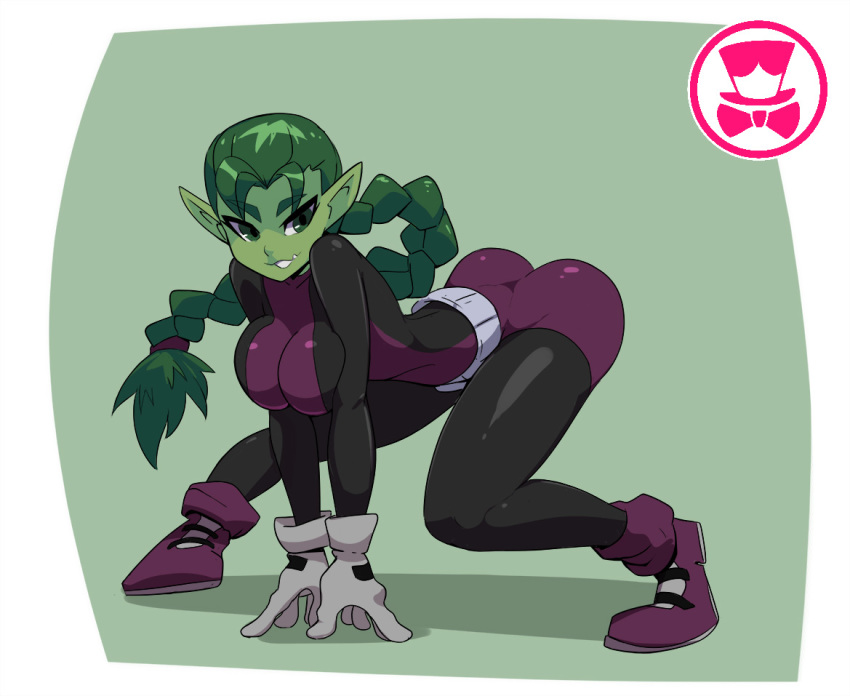 beast_boy big_breasts breasts clothed clothing crossgender dc_comics female green_body green_hair green_skin hair humanoid humanoid_pointy_ears mtf_crossgender not_furry schpicy solo teen_titans