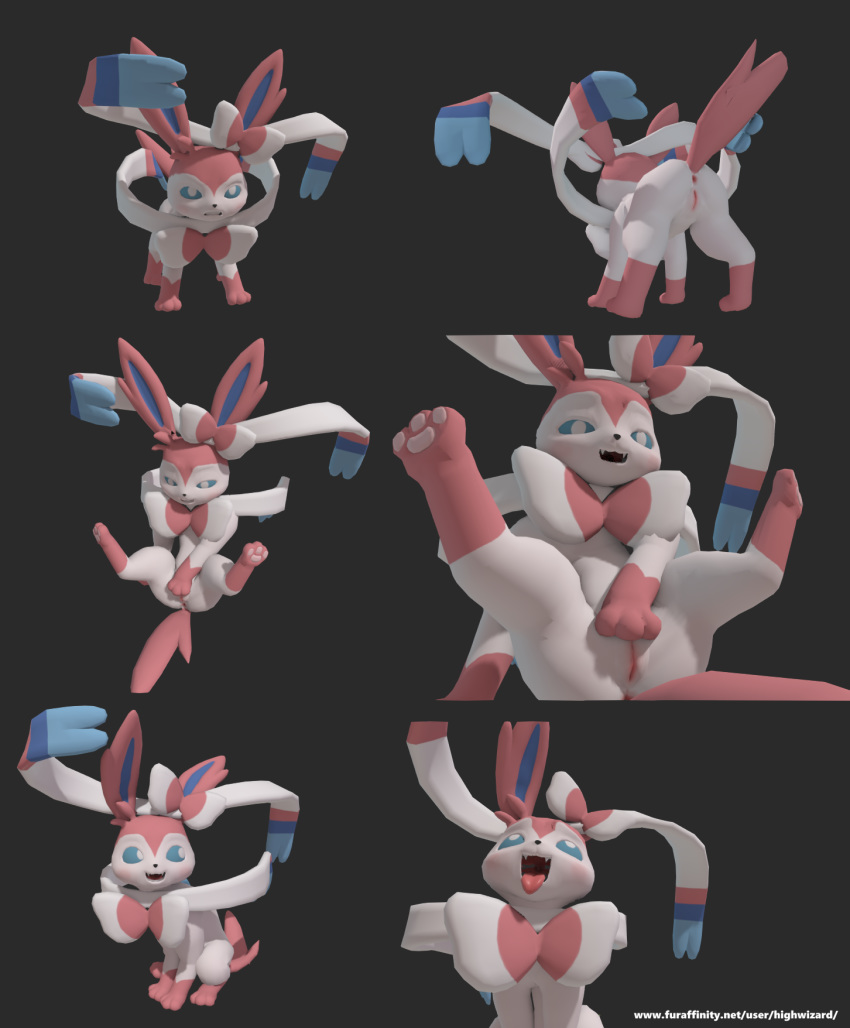 3d_(artwork) anus digital_media_(artwork) eeveelution female feral genitals grey_background hi_res highwizard mammal nintendo pok&eacute;mon pok&eacute;mon_(species) pussy simple_background solo sylveon tongue tongue_out video_games