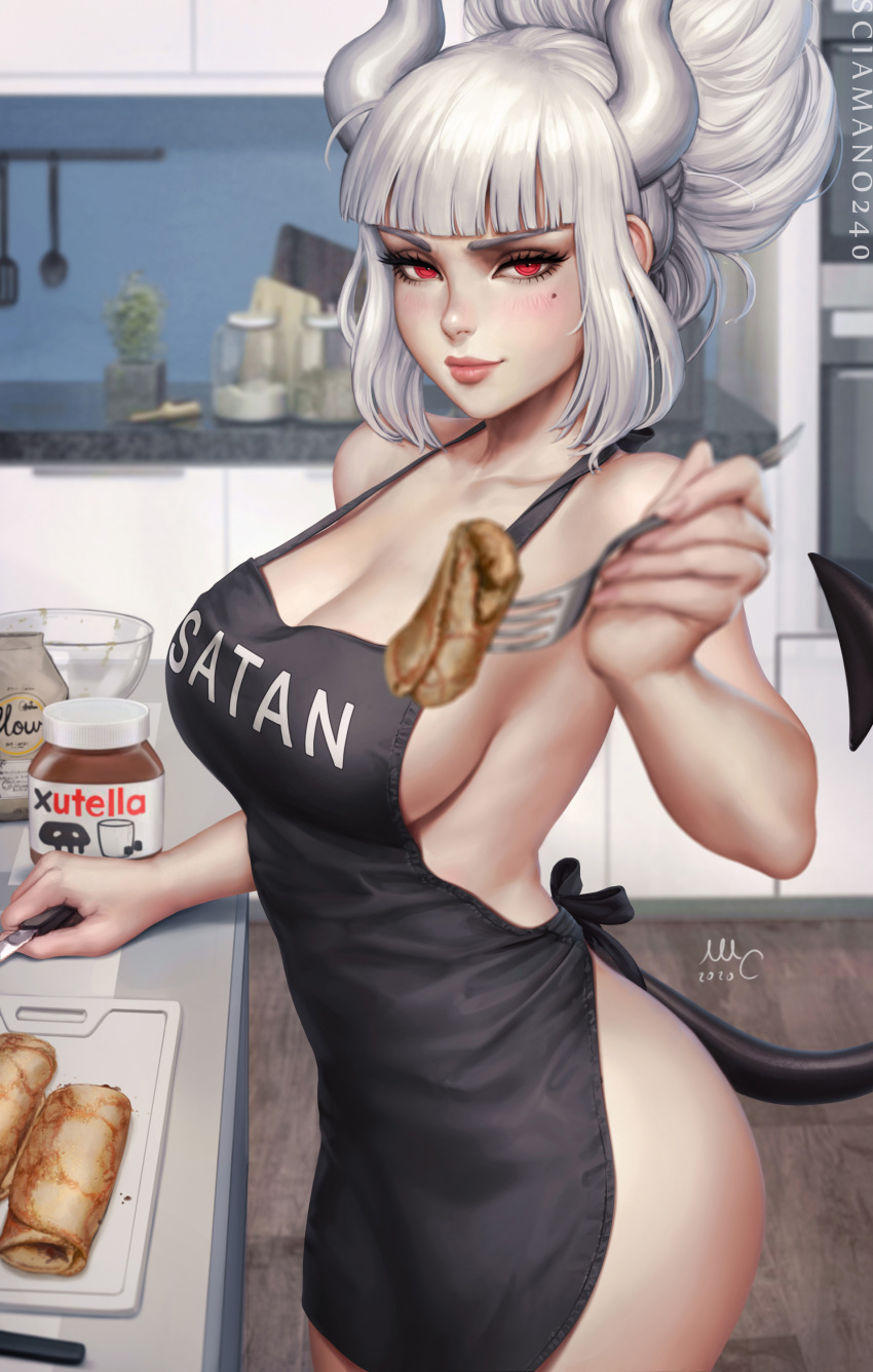 helltaker horns lucifer_(helltaker) mirco_cabbia naked_apron tail