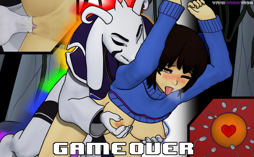 absurd_res anthro anthro_penetrating anthro_penetrating_human areola asriel_dreemurr asriel_dreemurr_(god_form) balls biped bodily_fluids boss_monster bovid breast_grab breasts brown_hair caprine claws clothed clothing collar cum cum_in_pussy cum_inside curvy_figure duo erection female female_on_anthro female_penetrated from_behind_position fur furniture game_over gameplay_mechanics genital_fluids genitals goat hair half_naked hand_on_breast hi_res horn human human_on_anthro human_penetrated humanoid_genitalia humanoid_penis impregnation inside interspecies interspecies_pregnancy jewelry long_ears male male/female male_penetrating male_penetrating_female mammal markings narrowed_eyes nipples one_eye_closed open_mouth orgasm orgasm_face penetration penis protagonist_(undertale) pussy sex smile undertale vaginal vaginal_penetration video_games voluptuous white_body white_fur white_penis yamimarik1994 yellow_eyes young