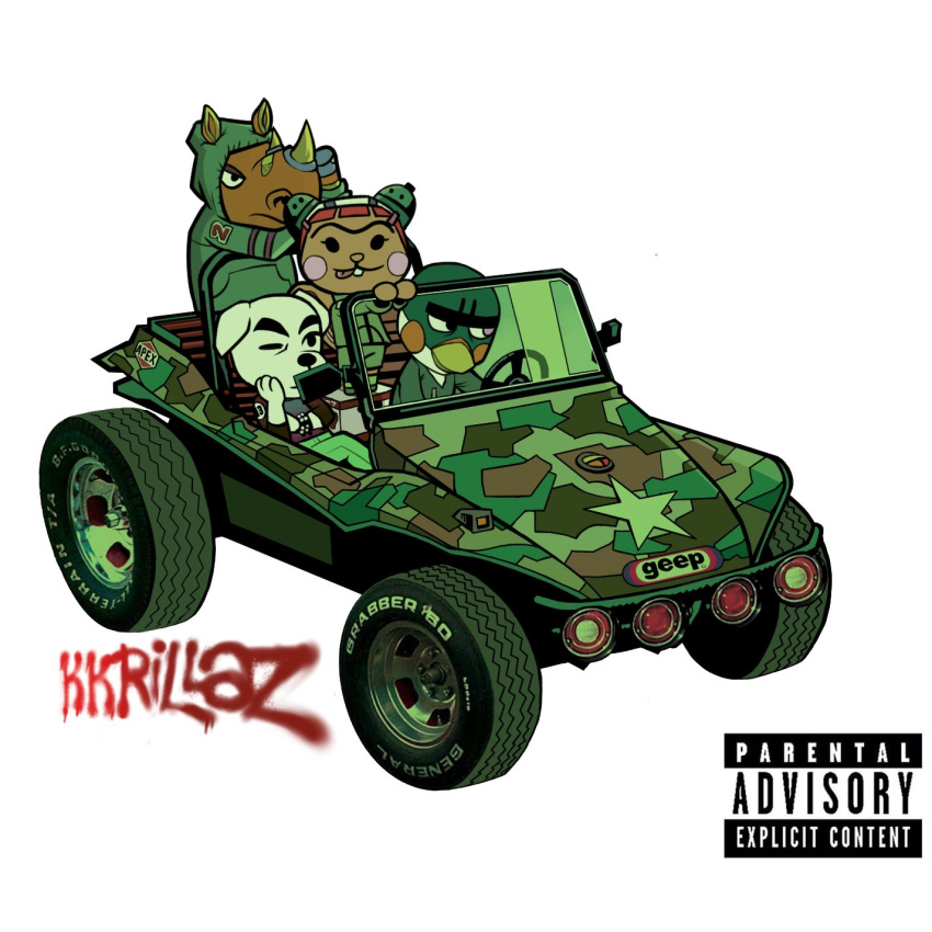 2020 admiral_(animal_crossing) album album_cover angry animal_crossing anthro avian bandage beak bird black_eyebrows black_eyes bottomwear bracelet brown_body brown_fur brown_hair brown_nose brown_tail buckteeth camo canid canine canis car clothed clothing cover domestic_dog dune_buggy elmrealm english_text eyebrows eyelashes feathers female floppy_ears footwear fur gorillaz gorillaz_(album) green_body green_feathers grey_eyes group hair hat hazel_(animal_crossing) headgear headwear hi_res horn jewelry k.k._slider k.k._slider_album_redraw looking_at_viewer looking_away male mammal multicolored_body multicolored_eyes multicolored_feathers multicolored_tail nintendo one_eye_closed orange_body orange_ears orange_feathers orange_nose orange_skin pink_tail pink_tongue rhinocerotoid rodent rosy_cheeks sciurid shirt shoes shorts simple_background sitting size_difference smile spike_(animal_crossing) spiked_bracelet spikes standing star sweater teeth text thick_eyebrows tongue tongue_out topwear unibrow vehicle video_games wheel white_background white_body white_ears white_feathers white_fur yellow_beak yellow_horn
