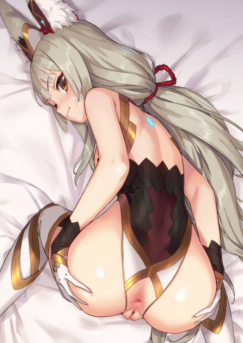 animal_ears anus ass ass_grab kawakami_rokkaku leotard niyah nopan pussy thighhighs uncensored xenoblade xenoblade_chronicles_2