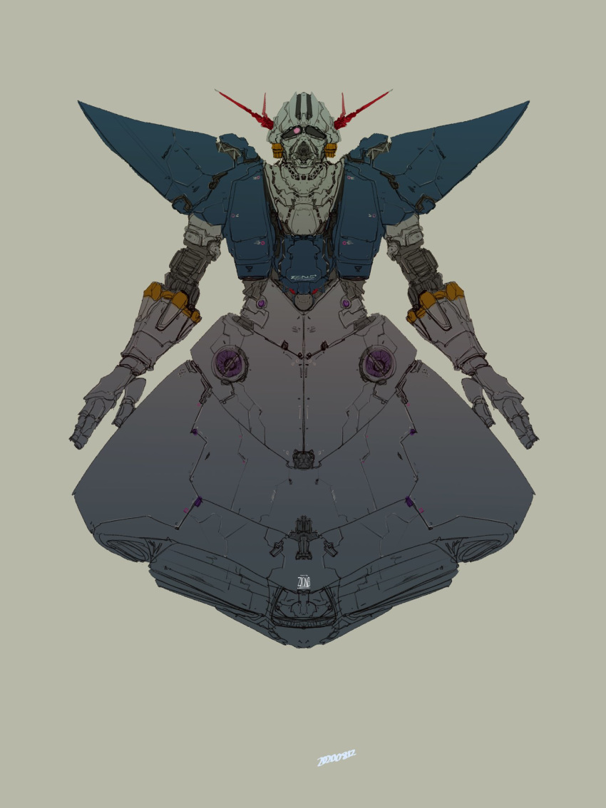 character_name dated floating gundam highres mecha milpix mobile_suit_gundam no_humans no_legs one-eyed open_hands pink_eyes solo zeong