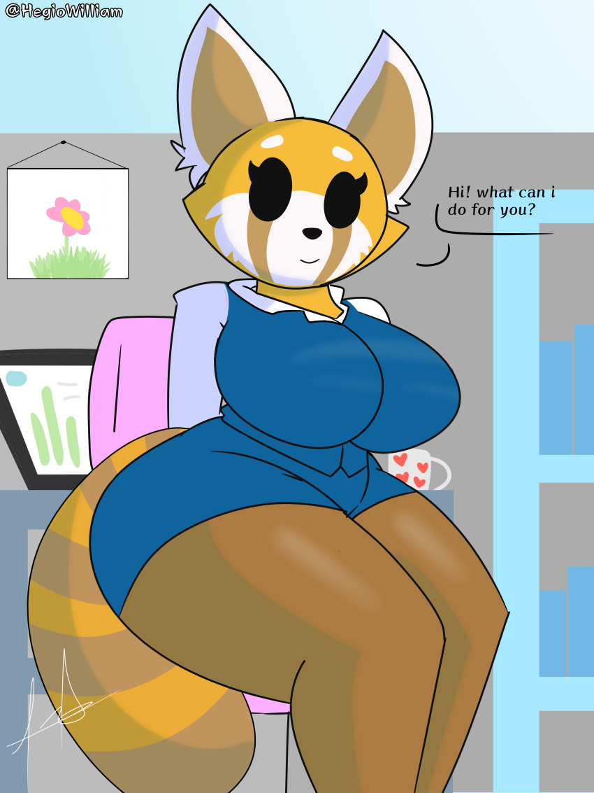 absurd_res aggressive_retsuko ailurid animal_humanoid anthro big_breasts breasts chair clothing female furniture hi_res humanoid mammal office office_chair red_panda retsuko sanrio solo solo_focus suit wide_hips zeglo-official