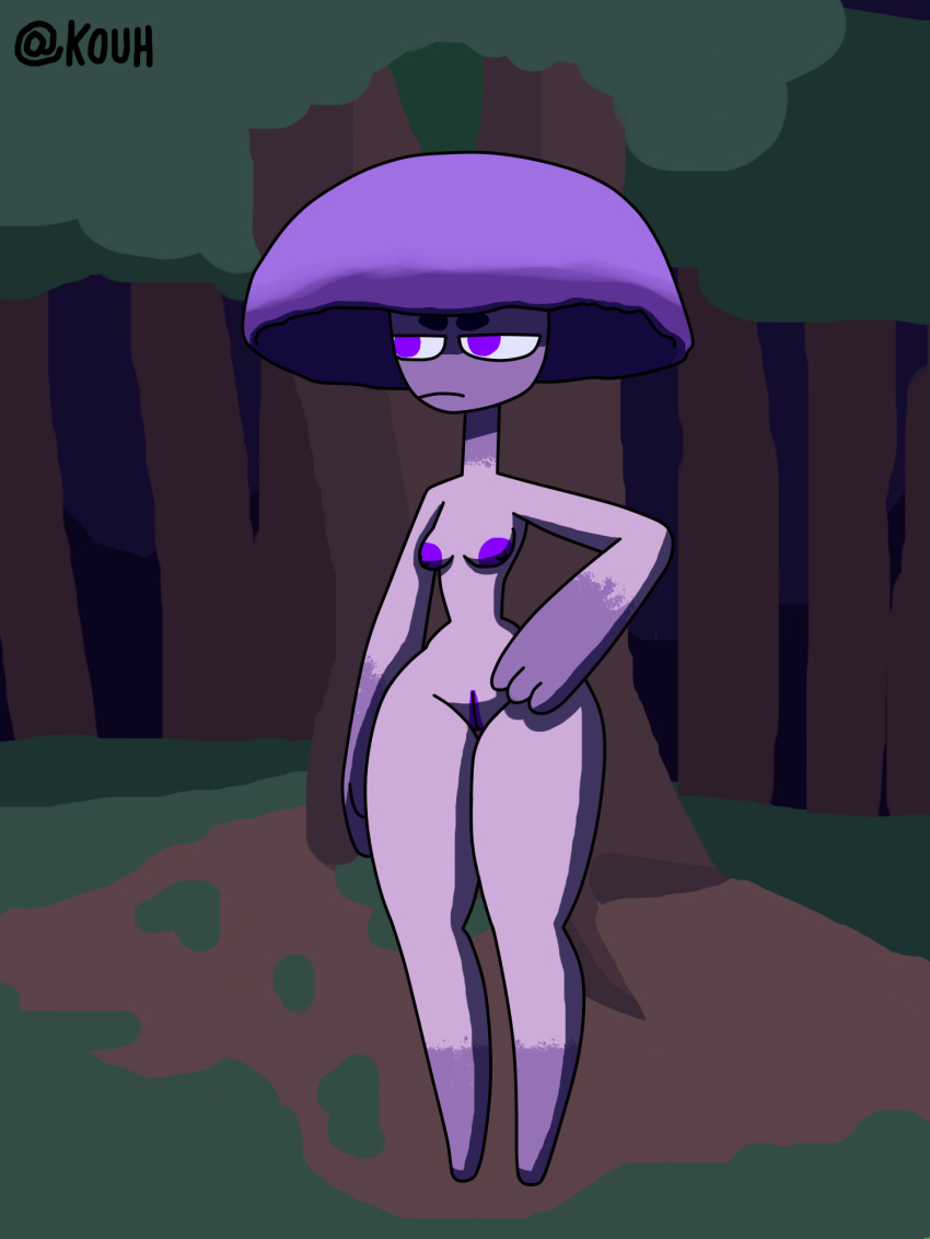 2020 3:4 3_fingers angry big_butt breasts butt digital_media_(artwork) elemental_creature elemental_humanoid eyebrows female fingers forest fungi_fauna fungi_humanoid fungus genitals hi_res humanoid kouh multicolored_body mushroom mushroom_humanoid nipples not_furry purple_body purple_eyes purple_nipples pussy sky small_breasts solo tree two_tone_body wide_hips