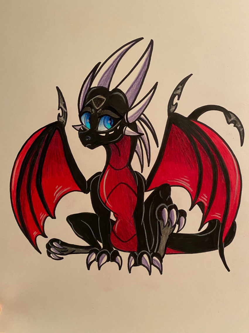2020 3:4 activision blue_eyes cynder dragon female feral hi_res horn plaguedogs123 solo spyro_the_dragon traditional_media_(artwork) video_games
