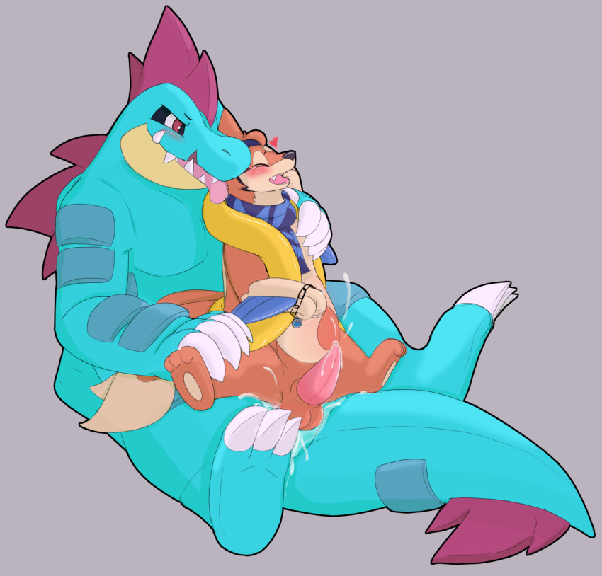 &lt;3 abdominal_bulge anal animal_genitalia balls big_dom_small_sub blush bodily_fluids cum cum_in_ass cum_inflation cum_inside duo feral feraligatr floatzel genital_fluids genitals hi_res inflation koalcleaver larger_male looking_pleasured male male/male nintendo penis pok&eacute;mon pok&eacute;mon_(species) sex sheath size_difference smaller_male video_games