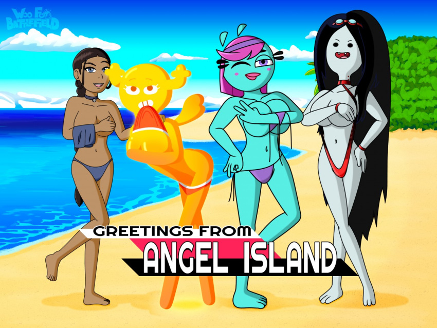 adventure_time anthro areola avatar:_the_last_airbender beach bent_over big_breasts big_butt bikini biting_shirt black_hair blue_body blue_eyes breasts brown_hair butt canid canine canis cartoon_network cleavage clothed clothing covering covering_breasts disney domestic_dog english_text female group hair hand_on_hip horn human humanoid katara lagomorph leporid lina_(yin_yang_yo!) long_hair looking_at_viewer luiggikart mammal marceline_abadeer nickelodeon one_eye_closed open_mouth orange_eyes outside penny_fitzgerald purple_eyes purple_hair rabbit seaside seductive smile standing swimwear teeth text the_amazing_world_of_gumball tongue undead undressing vampire wings wink yellow_body yin_yang_yo!