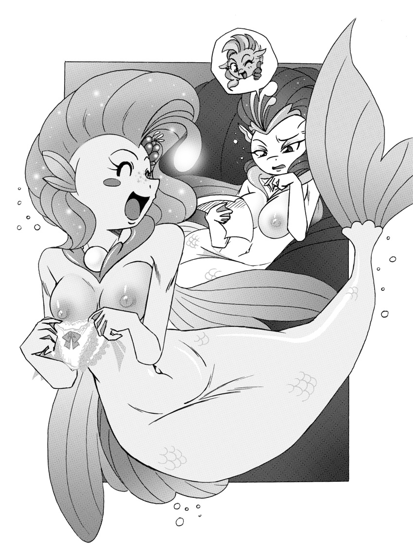 big_breasts boastudio breasts clothing daughter equid female friendship_is_magic hi_res mammal marine monochrome mother mother_and_child mother_and_daughter my_little_pony my_little_pony:_the_movie_(2017) nipples panties paper parent parent_and_child princess_skystar_(mlp) queen_novo_(mlp) silverstream_(mlp) underwear