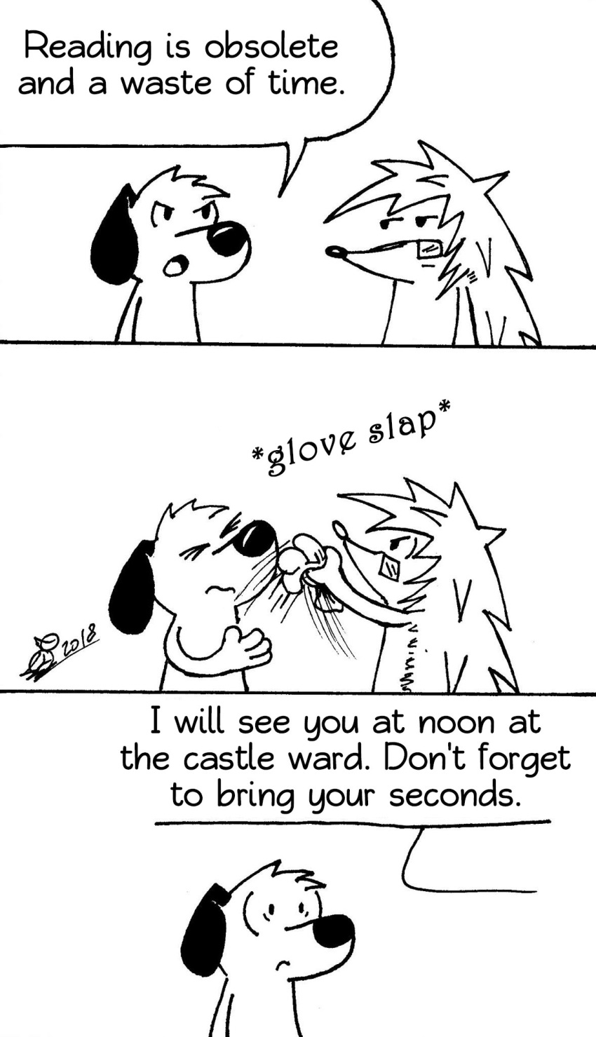 angry beaten canid canine canis comic dialogue diogenes domestic_dog duo el_se&ntilde;or_erizo english_text erizo eulipotyphlan eyewear glasses hedgehog hi_res humor male mammal monochrome simple_background text