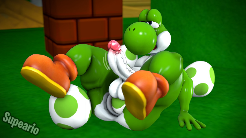 3d_(artwork) absurd_res digital_media_(artwork) egg genitals green_yoshi hi_res male mario_bros nintendo oviposition penis solo source_filmmaker supeario video_games yoshi