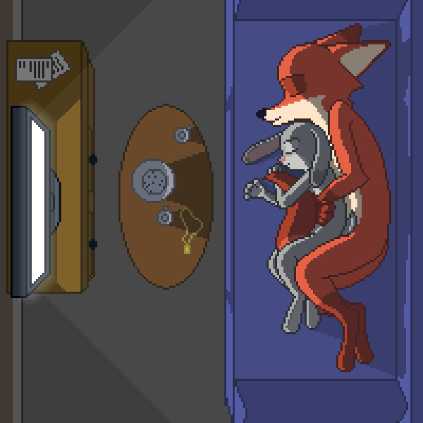 1:1 absurd_res anthro bird's-eye_view bowl canid canine casual_nudity cuddling cuddling_tail cup davidci_codex digital_media_(artwork) disney duo female fox furniture hi_res high-angle_view hug jewelry judy_hopps kodigozoot lagomorph leporid male male/female mammal necklace nick_wilde nude paper pendant pixel_(artwork) rabbit red_fox romantic_couple sleeping sleeping_together smile sofa spooning table tail_between_legs tail_hug television zootopia