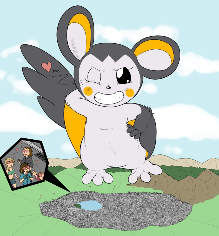 &lt;3 &lt;3_eyes black_body black_fur city clothing cloud emolga eyelashes female fingers fur hair hi_res human looking_down love macro male mammal micro mountain nintendo one_ear_up pok&eacute;mon pok&eacute;mon_(species) smile sparky_the_chu toes video_games white_body white_fur yellow_body yellow_cheeks yellow_fur