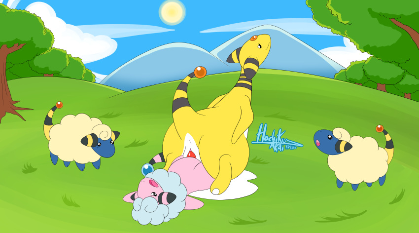 absurd_res ampharos anus astrea bovid caprine domination exhibitionism female female_domination feral flaaffy golden_aura group hachikoakai hi_res male male/female mammal mareep nintendo on_bottom on_top penetration pok&eacute;mon pok&eacute;mon_(species) public reverse_cowgirl_position sex sheep sky_(astrea) vaginal vaginal_penetration video_games