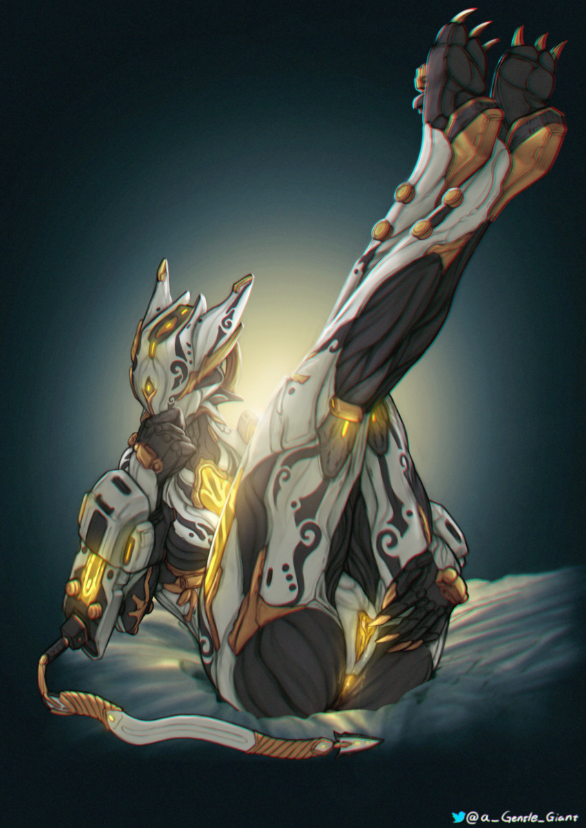 absurd_res anus breasts claws featureless_breasts female genitals glowing glowing_genitalia glowing_pussy hi_res humanoid presenting presenting_anus presenting_pussy pussy solo the_gentle_giant valkyr_(warframe) valkyr_mithra video_games warframe