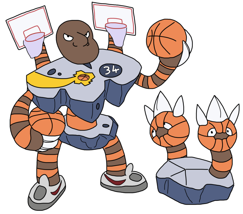 alpha_channel ball ballacle barbarkley basket basketball_(ball) basketball_hoop black_eyes brown_body brown_skin claws darkgreenespeon fak&eacute;mon humanoid male orange_body orange_skin pok&eacute;mon_clover rock stripes