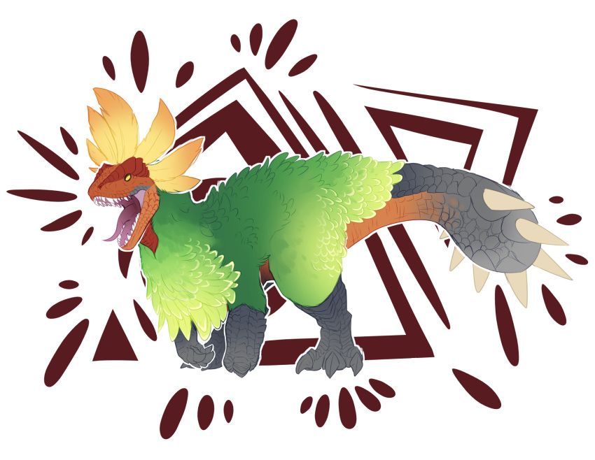 2020 alpha_channel capcom digital_media_(artwork) dinosaur feathers felid felyne fingers green_body green_feathers hi_res lynian mammal monster_hunter open_mouth orange_body orange_scales palico reptile scales scalie soulsplosionsketches teeth toes tongue video_games