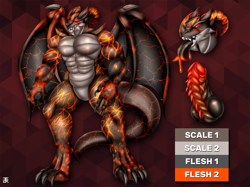 4:3 anthro black_body bodily_fluids claws dragon fangs genitals horn male model_sheet multicolored_body muscular muscular_anthro muscular_male open_mouth open_smile penis red_eyes saliva simple_background smile solo tongue tongue_out two_tone_body wings zi0808