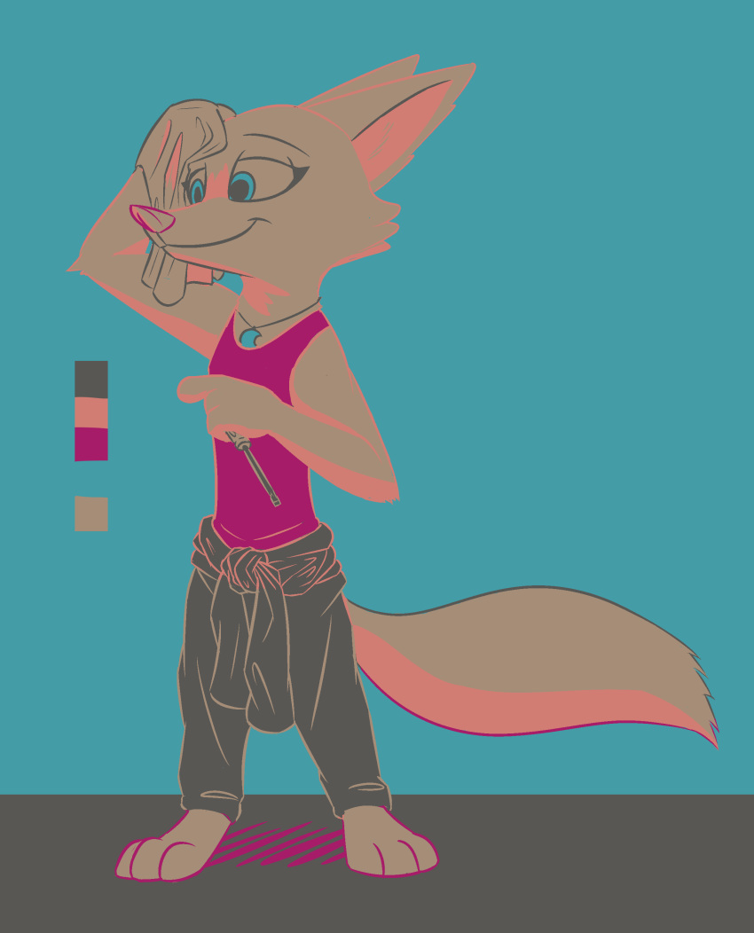 absurd_res anthro arctic_fox blue_eyes canid canine clothing disney female fox hi_res jewelry mammal necklace screwdriver shirt skye_(zootopia) solo tank_top theblueberrycarrots tools topwear zootopia