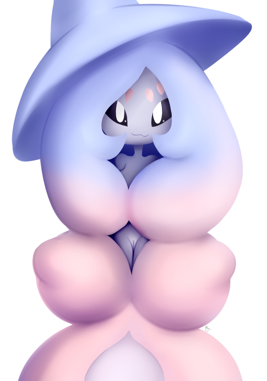 alpha_channel black_sclera blue_hair female genitals hair hatterene hi_res humanoid long_hair nintendo pok&eacute;mon pok&eacute;mon_(species) pussy rasenxoru solo video_games white_body