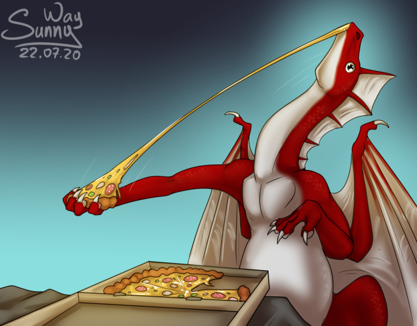 artwork_(digital) cheese cute_face dairy_products digital_drawing_(artwork) digital_media_(artwork) dragon feral food humor male patreon_reward paws pizza scalie sketch solo sunny_way western_dragon wings