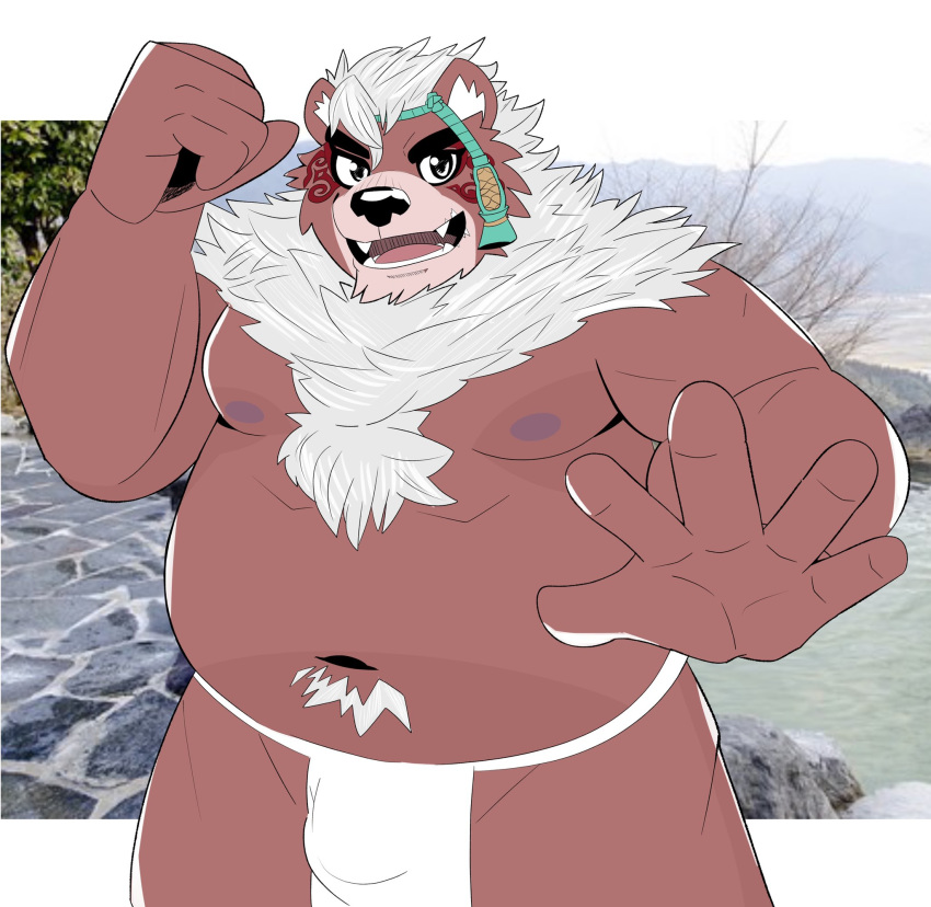 2020 anthro belly bulge clothing hi_res humanoid_hands kemono kimun_kamui_(tas) loincloth male mammal moobs navel nipples overweight overweight_anthro overweight_male solo tinhotarou tokyo_afterschool_summoners ursid video_games