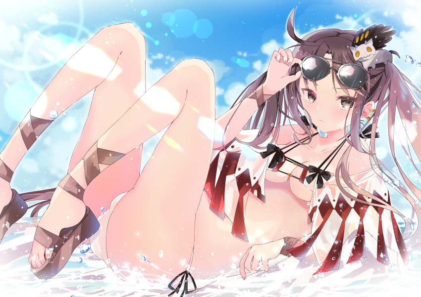 ass bikini consort_yu_(fate/grand_order) fate/grand_order feet megane open_shirt see_through swimsuits wet wet_clothes yuzuki_yugina08