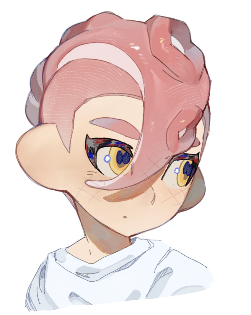 1boy cephalopod_eyes commentary commission highres male_focus mohawk octoling octoling_boy octoling_player_character red_hair redbeanpie0 short_hair simple_background solo splatoon_(series) tentacle_hair thick_eyebrows upper_body white_background yellow_eyes