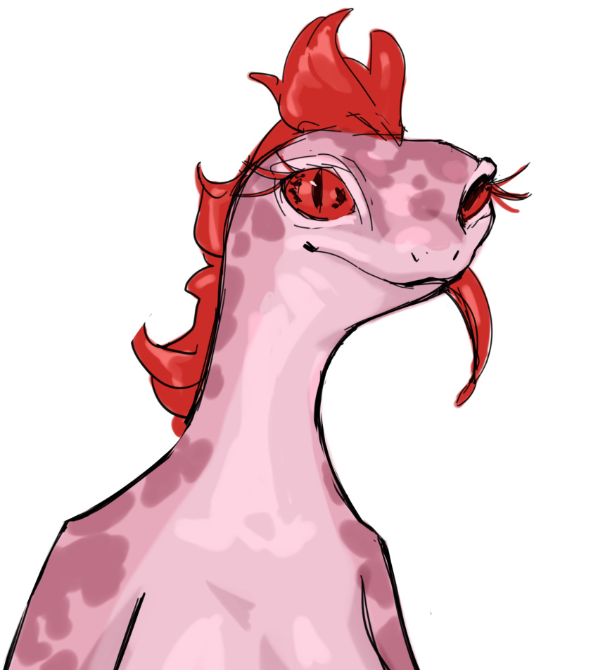 ambiguous_gender anthro female hi_res lostwisdom markings pink_body red_eyes red_tongue reptile scalie simple_background sketch solo spots spotted_body tongue white_background