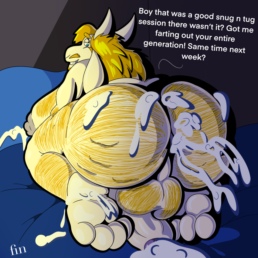 1:1 absurd_res after_sex anthro asgore_dreemurr balls big_balls big_butt big_feet big_moobs big_penis bodily_fluids body_hair bovid butt butt_hair caprine cellulite cum cum_fart english_text excessive_cum excessive_genital_fluids feet flaccid genital_fluids genitals goat hairy hi_res huge_butt humanoid lactating looking_back male mammal moobs overweight overweight_male penis possbooty solo text undertale undertale_(series)