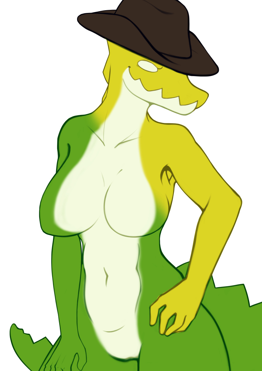 absurd_res anthro breasts candy clothing cowboy_hat crocodile crocodilian crocodylid crossgender dessert featureless_breasts female food food_creature glitch_productions gummigoo_(tadc) gummy_(food) gummy_creature hand_on_hip hat hat_only headgear headgear_only headwear headwear_only hi_res living_candy mostly_nude no_pupils reptile scalie solo the_amazing_digital_circus yto_6