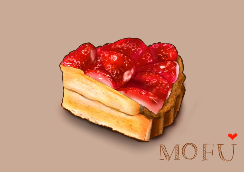 food food_focus fruit fruit_tart heart mofumofu0311 no_humans original pie pie_slice purple_background strawberry strawberry_tart tart_(food)