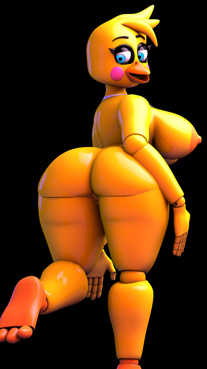 3d_(artwork) 4k 9:16 absurd_res animatronic digital_media_(artwork) female five_nights_at_freddy's five_nights_at_freddy's_2 geometryboymejia hi_res machine nude robot simple_background smile solo toy_chica_(fnaf) video_games