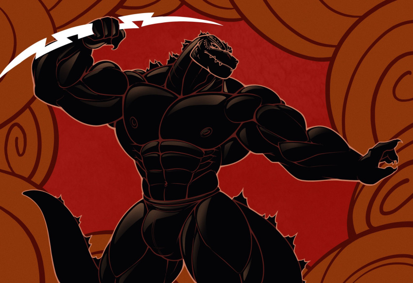 2024 4_fingers abs anthro biceps biped bulge claws clothed clothing electricity electricity_manipulation elemental_manipulation fingers godzilla godzilla_(series) hi_res kaiju kvge1208 lightning_bolt male muscular muscular_anthro muscular_male muscular_thighs nipples pecs scalie solo spiked_tail spikes spikes_(anatomy) tail toho triceps underwear underwear_only zeuszilla
