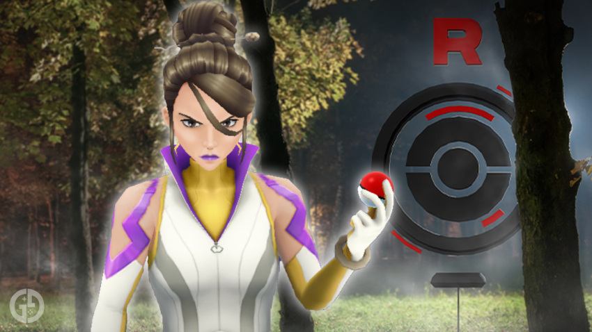 1girl bag bare_shoulders belt bodysuit boots brown_eyes brown_hair crossed_arms eyeshadow full-length_zipper gloves grumpy hair_bun hair_ornament hairpin highres long_sleeves makeup nintendo poke_ball pokemon pokemon_go pokestop purple_lips sierra_(pokemon) single_hair_bun skin_tight solo standing team_go_rocket team_rocket white_belt white_bodysuit white_footwear zipper zipper_pull_tab