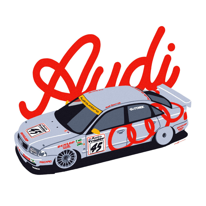 audi audi_a4 british_touring_car_championship car castrol commentary dunlop from_above highres motor_vehicle no_humans race_vehicle racecar shadow spoiler_(automobile) sponsor symbol-only_commentary vehicle_focus wang-tang_(_lose_control)