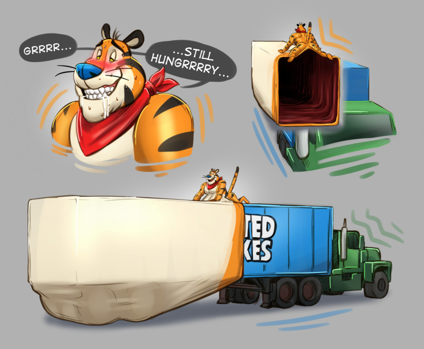 abdominal_bulge anal anal_penetration anthro extreme_penetration felid frosted_flakes grey_background hi_res kellogg's lotolotl male mammal mascot pantherine penetration ridiculous_bulge simple_background tiger tony_the_tiger truck_(vehicle) vehicle vehicle_insertion xray_view