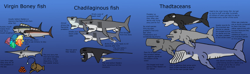 ambiguous_gender anglerfish anthro birth bulky cetacean clownfish delphinoid english_text female feral fish genitals group hi_res male mammal marine meme multi_genitalia multi_penis muscular overweight overweight_anthro penis pomacentrid profanity shark slightly_chubby text thick_tail toothed_whale unknown_artist virgin_vs._chad
