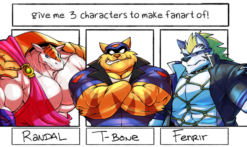 anthro armadillo biceps breath_of_fire canid canine canis capcom chance_furlong clothing crossed_arms felid feline fenrir_(housamo) flammars group hanna-barbera hi_res male mammal muscular muscular_anthro muscular_male pecs rand_(breath_of_fire) swat_kats tokyo_afterschool_summoners video_games wolf xenarthran yongdasom