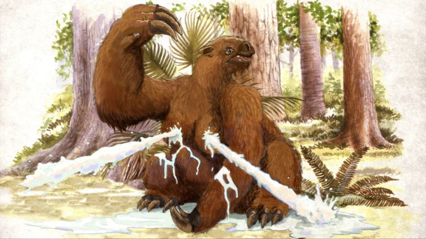 16:9 bodily_fluids claws female feral flat_face ground_sloth lactating leaf mammal pilosan projectile_lactation sloth tree unknown_artist why widescreen xenarthran