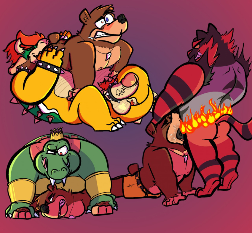 accessory anal anthro balls banjo-kazooie banjo_(banjo-kazooie) bowser butt cock_ring donkey_kong_(series) genitals group incineroar inkedwaffle_(artist) jewelry king king_k._rool koopa male male/male mammal mario_bros muscular muscular_male nintendo nude oral overweight overweight_male penis penis_accessory penis_jewelry pok&eacute;mon pok&eacute;mon_(species) rareware rimming royalty scalie sex super_smash_bros. ursid video_games