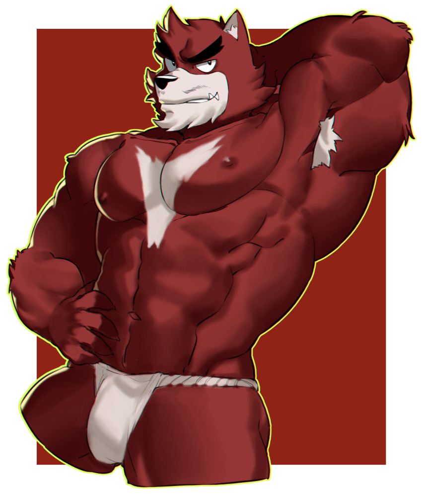 239 2020 5_fingers anthro armpit_hair asian_clothing big_muscles black_nose body_hair brown_body brown_fur clothed clothing east_asian_clothing eyebrows fingers fundoshi fur hair hand_behind_head hi_res humanoid_hands japanese_clothing kumatetsu looking_at_viewer male mammal multicolored_body multicolored_fur muscular muscular_anthro muscular_male simple_background solo standing the_boy_and_the_beast thick_eyebrows topless two_tone_body two_tone_fur underwear ursid white_body white_fur white_hair