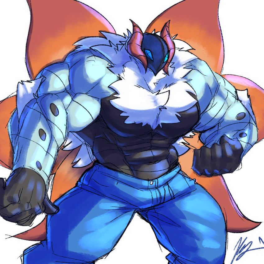 1:1 abs anthro arthropod biceps blue_eyes body_hair butterfly clothed clothing flammars hi_res insect lepidopteran male muscular muscular_anthro muscular_male nintendo pecs pok&eacute;mon pok&eacute;mon_(species) solo topless video_games volcarona yongdasom