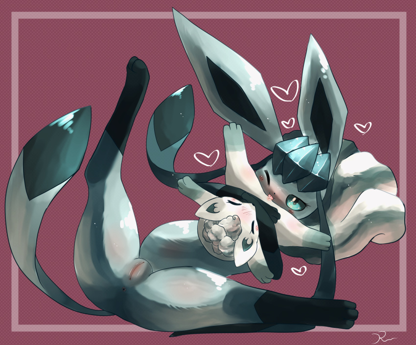 &lt;3 &lt;3_eyes alolan_vulpix anus blush cunnilingus duo eeveelution eyes_closed female female/female feral feral_on_feral genitals glaceon gloves_(marking) hi_res leg_markings licking markings nintendo one_eye_closed oral pok&eacute;mon pok&eacute;mon_(species) pussy regional_form_(pok&eacute;mon) ren_(artist) sex simple_background size_difference socks_(marking) spread_legs spreading tongue tongue_out vaginal video_games wink