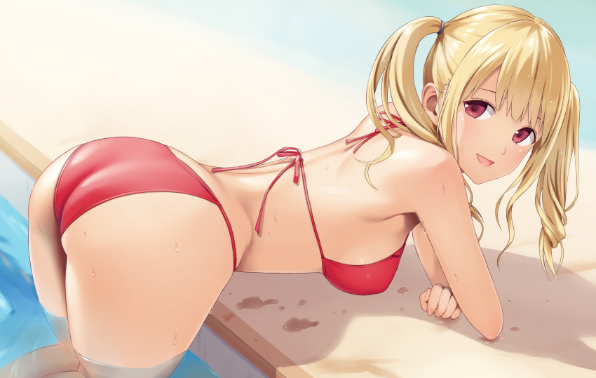 bikini blonde_hair long_hair n.g. original pool red_eyes swimsuit twintails water