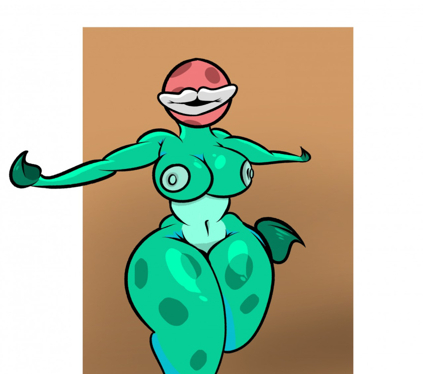 8-pus big_breasts breasts brown_background convenient_censorship curvy_figure elemental_creature elemental_humanoid female flora_fauna green_body humanoid leaf lips mammal mario_bros nintendo nipples not_furry nude open_mouth piranha_plant plant plant_humanoid simple_background smile solo spots spotted_body spotted_legs standing thick_thighs video_games voluptuous white_background wide_hips