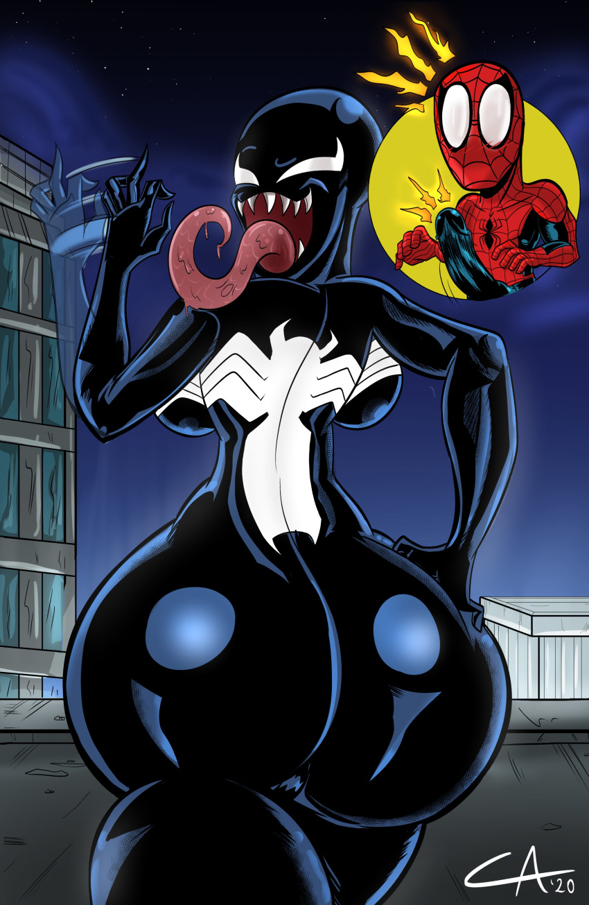 2020 absurd_res alien alien_humanoid ameizinglewds big_breasts big_butt black_body breasts butt duo erection fangs fellatio_gesture female gesture hi_res huge_butt huge_thighs human humanoid looking_back male mammal marvel multicolored_body not_furry she-venom spider-man_(character) spider-man_(series) suggestive suggestive_gesture symbiote teeth thick_thighs tongue tongue_out two_tone_body venom_(marvel) white_body