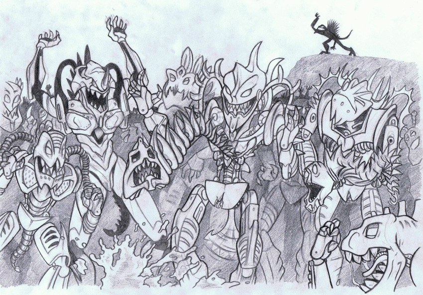 2010 ambiguous_gender armor avak bionicle biped black_and_white bodily_fluids claws cliff crossover eva_unit_01 evangelion_(cyborg) frown graphite_(artwork) grey_body grey_scales greyscale group hi_res horn humanoid lego machine monochrome muscular neon_genesis_evangelion not_furry open_mouth outside pencil_(artwork) piraka raised_arm reptile robot saliva scales scalie sharp_teeth simple_background skakdi sketch smile snake spiked_tail spikes spikes_(anatomy) spine_spikes splashing standing tailwag teeth thok toe_claws tongue tongue_out traditional_media_(artwork) vrahno water white_background