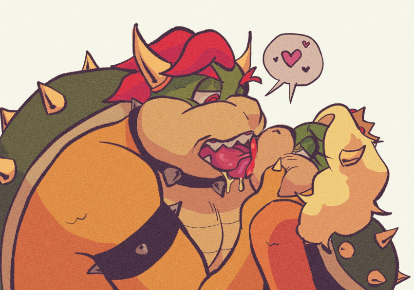 &lt;3 anthro bodily_fluids bowser duo female french_kissing gynomorph_(lore) kissing koopa lavabath male male/female mario_bros nina_(lavabath) nintendo saliva scalie tongue video_games